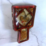 Load image into Gallery viewer, Vintage Lucite Style Butterfly Spoon Rest Dried Flowers Seeds Red 1970s

