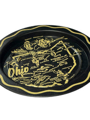 Load image into Gallery viewer, Vintage Ohio Souvenir Metal Tray Black Gold State Map Mini Change Tray 3.5 Inch
