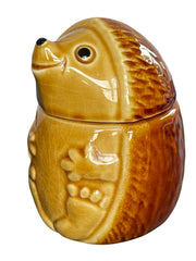Load image into Gallery viewer, Vintage Ceramic Hedgehog Lidded Jar Brown Glaze Woodland Canister 4.5"