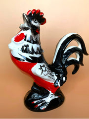 Load image into Gallery viewer, Vintage 1950s Japan Ceramic Rooster Figurine Red Black White MCM 6.75"