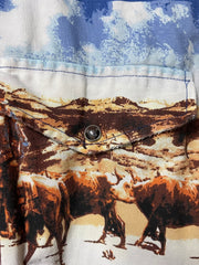 Load image into Gallery viewer, 🐂 Roper Western Cattle Print Pearl Snap Shirt – Blue – Size L