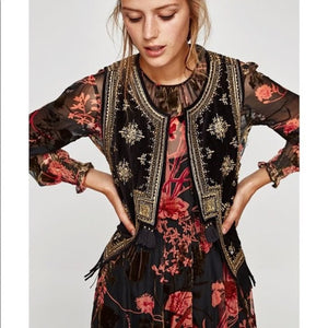SOLD - Zara Woman Velvet Embroidered Fringe Vest – Small