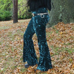 Load image into Gallery viewer, Emerald Crushed Velvet Flare Pants - Lisa Lassi
