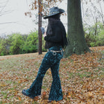 Load image into Gallery viewer, Emerald Crushed Velvet Flare Pants - Lisa Lassi
