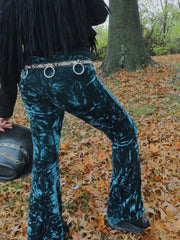 Load image into Gallery viewer, Emerald Crushed Velvet Flare Pants - Lisa Lassi
