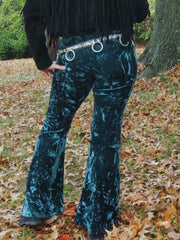 Load image into Gallery viewer, Emerald Crushed Velvet Flare Pants - Lisa Lassi

