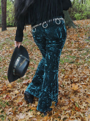 Load image into Gallery viewer, Emerald Crushed Velvet Flare Pants - Lisa Lassi
