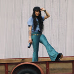 Load image into Gallery viewer, Corduroy Turqouise Flare Pants
