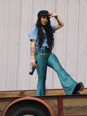 Load image into Gallery viewer, Corduroy Turqouise Flare Pants
