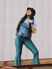 Load image into Gallery viewer, Corduroy Turqouise Flare Pants
