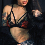 Load image into Gallery viewer, Embroidered Rose and Black Lace Bralette
