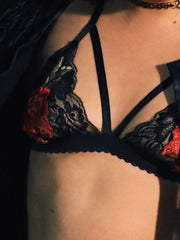 Load image into Gallery viewer, Embroidered Rose and Black Lace Bralette
