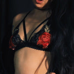 Load image into Gallery viewer, Embroidered Rose and Black Lace Bralette
