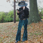 Load image into Gallery viewer, Emerald Crushed Velvet Flare Pants - Lisa Lassi
