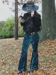 Load image into Gallery viewer, Emerald Crushed Velvet Flare Pants - Lisa Lassi

