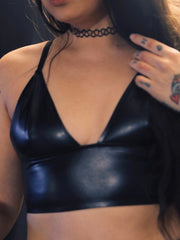 Load image into Gallery viewer, Black Faux Leather Bralette

