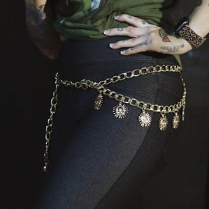 Gold Chain Belt with Sun Dangles
