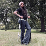 Load image into Gallery viewer, Mineral Wash Black Fringe Flares
