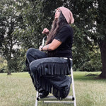 Load image into Gallery viewer, Mineral Wash Black Fringe Flares
