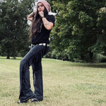 Load image into Gallery viewer, Mineral Wash Black Fringe Flares
