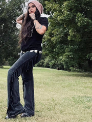 Load image into Gallery viewer, Mineral Wash Black Fringe Flares
