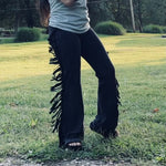 Load image into Gallery viewer, Mineral Wash Black Fringe Flares
