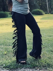 Load image into Gallery viewer, Mineral Wash Black Fringe Flares
