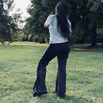 Load image into Gallery viewer, Mineral Wash Black Fringe Flares
