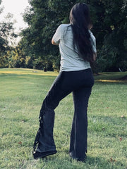 Load image into Gallery viewer, Mineral Wash Black Fringe Flares
