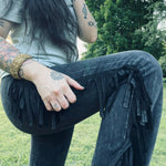 Load image into Gallery viewer, Mineral Wash Black Fringe Flares
