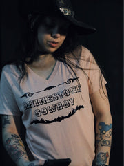 Load image into Gallery viewer, Rhinestone Cowboy Peachy V-Neck Tee
