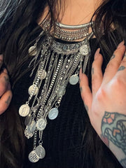 Load image into Gallery viewer, Silver Chain and Coin Statement Necklace
