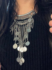 Load image into Gallery viewer, Silver Chain and Coin Statement Necklace
