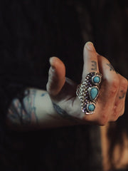 Load image into Gallery viewer, Three Stone Turquoise Adjustable Ring
