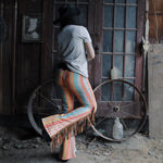 Load image into Gallery viewer, Blue &amp; Orange Flares with Tan Fringe
