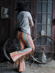 Load image into Gallery viewer, Blue &amp; Orange Flares with Tan Fringe
