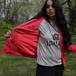 Load image into Gallery viewer, Pink Vegan Leather Jacket with Front and Back Yoke Stud Detailing
