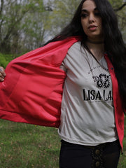 Load image into Gallery viewer, Pink Vegan Leather Jacket with Front and Back Yoke Stud Detailing
