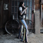 Load image into Gallery viewer, Yellow &amp; Blue Flares with Black Fringe
