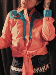 Load image into Gallery viewer, Coral Color Block Western Button Up Top
