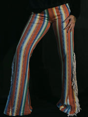 Load image into Gallery viewer, Red Stripe Flares with White Fringe
