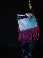 Load image into Gallery viewer, Faux Alligator Purse with Pink Fringe - Lisa Lassi
