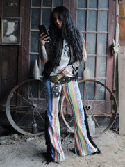 Load image into Gallery viewer, Yellow &amp; Blue Flares with Black Fringe
