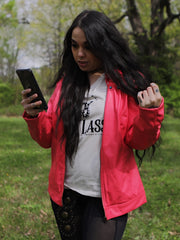 Load image into Gallery viewer, Pink Vegan Leather Jacket with Front and Back Yoke Stud Detailing
