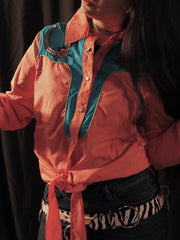 Load image into Gallery viewer, Coral Color Block Western Button Up Top
