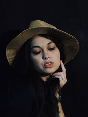 Load image into Gallery viewer, Floppy Straw Hat with Gold Chain
