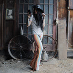 Load image into Gallery viewer, Blue &amp; Orange Flares with Tan Fringe
