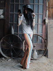 Load image into Gallery viewer, Blue &amp; Orange Flares with Tan Fringe
