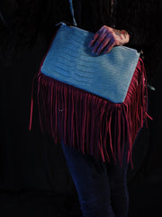 Load image into Gallery viewer, Faux Alligator Purse with Pink Fringe - Lisa Lassi
