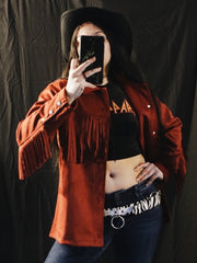 Load image into Gallery viewer, Faux Suede Rusty Fringe Jacket - Lisa Lassi
